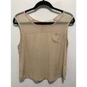Papaya Womens Beige Sheer Panel Sleeveless Blouse Size M